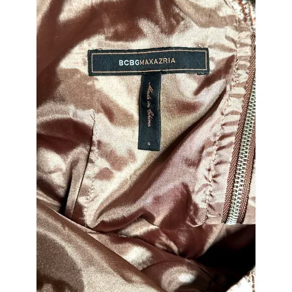 BCBG MaxAzria S Pink Brown Silk Blouse Abstract Print Draped V Neck Designer Top - Picture 8 of 12